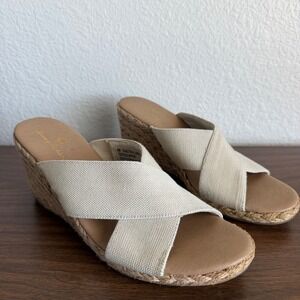 Tommy Bahama Suzette Beige Textile Espadrille Wedge Sandals Womens 8M Slip on
